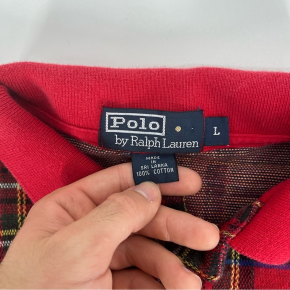 Vintage Polo By Ralph Lauren Shirt Mens Large Red Tartan Plaid Rugby 90s Polo - Picture 7 of 8